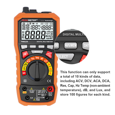 Small Multimeter Instrument 10MHz Max Frequency Data Hold 200MΩ Max Resistance