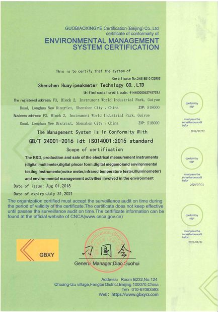 China Guilin Huayi Peakmeter Technology Co., Ltd. Certification