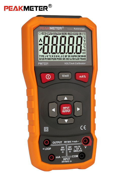 Máy hiệu chuẩn điện áp Peakmeter PM7221 Bộ hiệu chuẩn quy trình kỹ thuật số Vòng lặp hiệu chuẩn và đo lường INPIT V