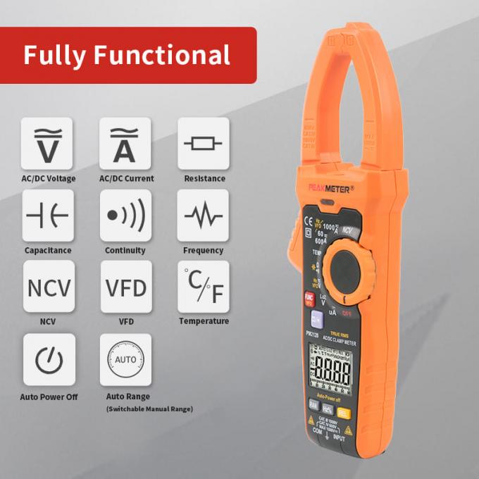 Máy đo kẹp kỹ thuật số TRMS phạm vi tự động Máy đo kẹp năng lượng mặt trời AC/DC 1000V Điện áp 1000A Hiện tại