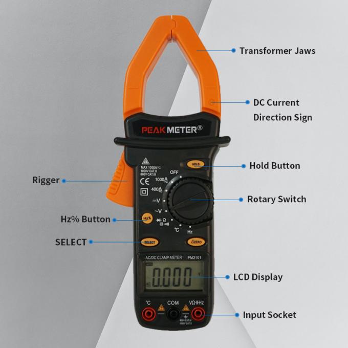 Đồng hồ kẹp thủ công kỹ thuật số, Đồng hồ đo kẹp điện áp AC / DC phạm vi thủ công