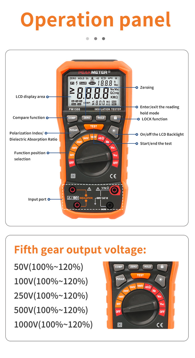 PM1508 100MOhm insulation test 600V 1KHz Handheld Insulation Resistance