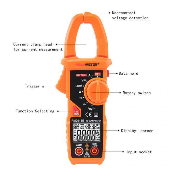 Đồng hồ đo kẹp AC kỹ thuật số phạm vi tự động 600A Kiểm tra liên tục LPF / NCV hiện tại