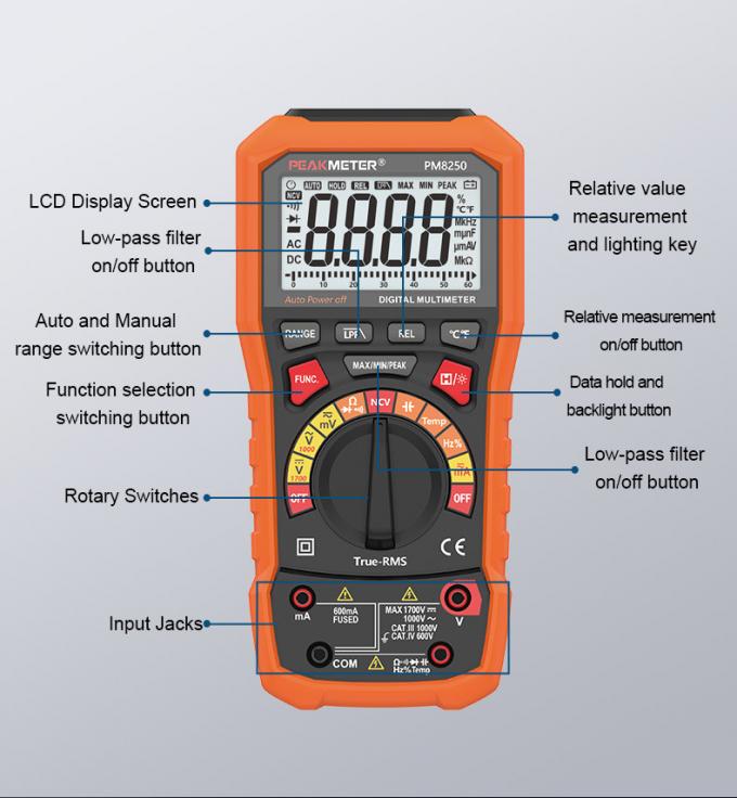 Đồng hồ vạn năng kỹ thuật số quang điện tự động Đo LPF tương đối Đồng hồ vạn năng MAX/MIN/PEAK