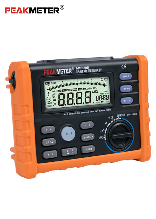 Máy đo điện trở cách điện Peakmeter MS5205 Máy đo điện trở cách điện kỹ thuật số màu đen Đo lường đa năng tương tự và kỹ thuật số