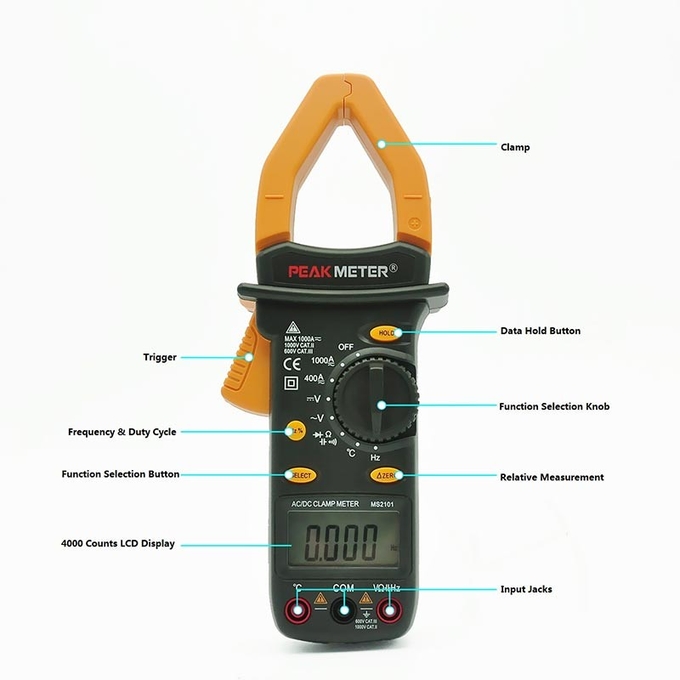 Auto Range Automotive Clamp Meter , 4000 Counts Digital Multimeter With