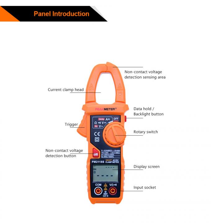 Đồng hồ đo vạn năng kỹ thuật số tự động cầm tay Đồng hồ kẹp AC / DC thông minh có phát hiện NCV