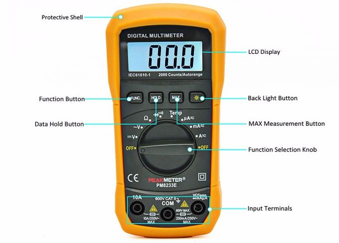 Kiểm tra tần số Đồng hồ vạn năng kỹ thuật số phạm vi tự động 140mm × 67mm × 30 mm Tiêu chuẩn an toàn cao
