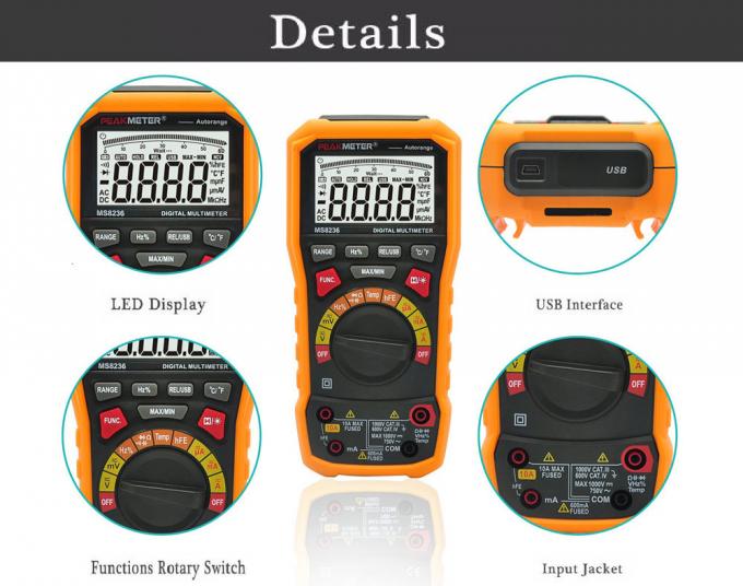 Đồng hồ vạn năng kỹ thuật số phạm vi tự động chuyên nghiệp với giao diện USB và T-RMS
