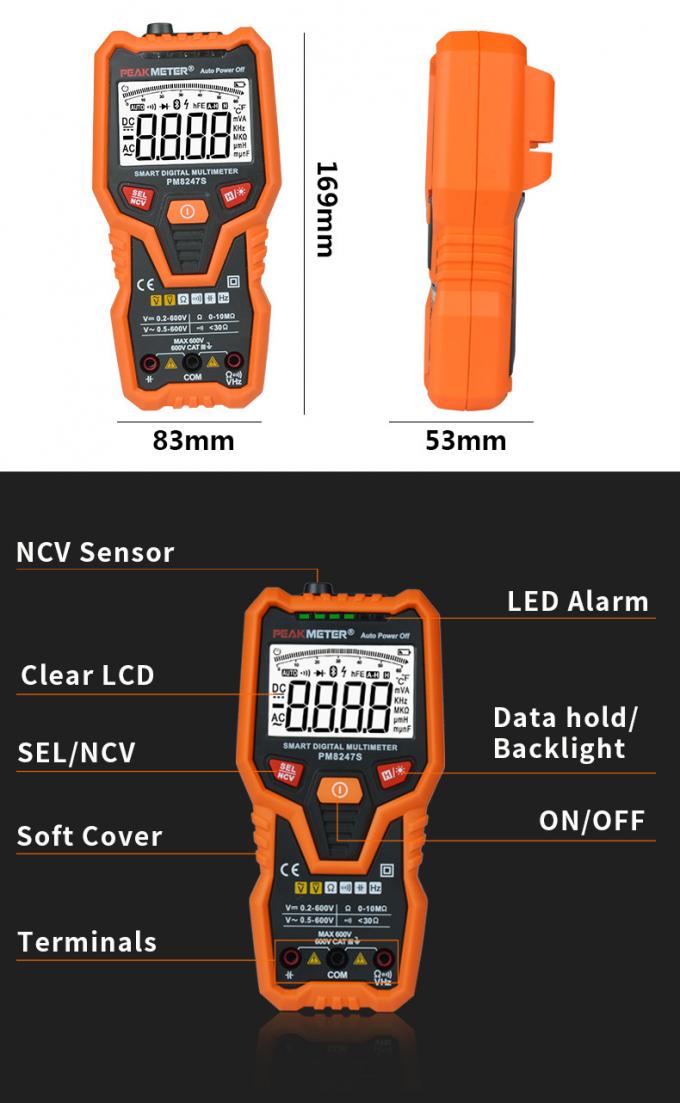 PEAKMETER Đồng hồ vạn năng đọc thông minh hoàn toàn tự động có độ chính xác cao
