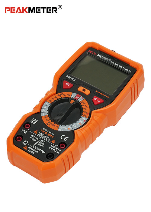 Đồng hồ vạn năng kỹ thuật số True RMS Peakmeter PM19D True RMSAuto Range Digital Multimeter 6000 Đếm Thiết kế không trượt Tự động tắt nguồn