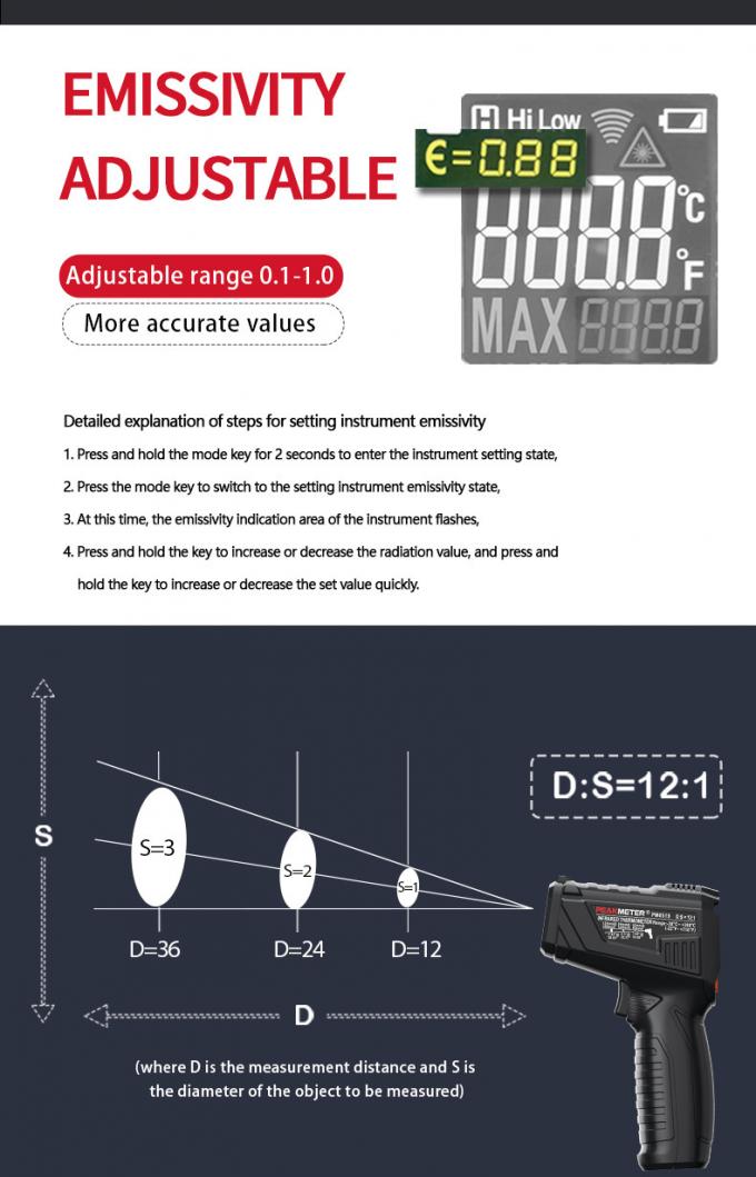 Đo không tiếp xúc Nhiệt kế cầm tay cấp công nghiệp Đo laser 13 điểm