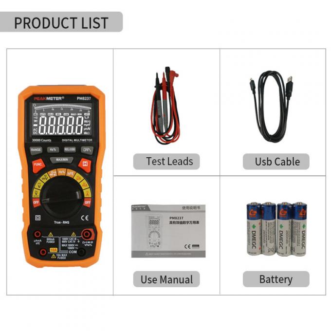 30000 Đếm Đồng hồ vạn năng kỹ thuật số T-RMS Độ chính xác cao cho hệ thống bảng điều khiển năng lượng mặt trời