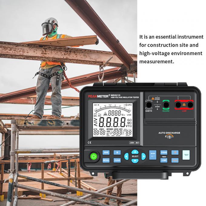 Máy đo điện trở cách điện Peakmeter MS5215 Máy kiểm tra cách điện kỹ thuật số điện áp cao 5Tohm Max cho hệ thống phân phối điện